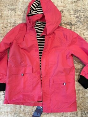 Kids' Hooded Pink Rain Jacket with Striped Lining